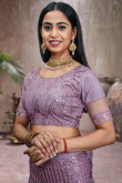 Embroidered Light Purple Net Lehenga with Lace Work Dupatta
