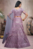 Embroidered Light Purple Net Lehenga with Lace Work Dupatta