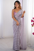 Light Purple Net Saree With Sequins Work For Diwali Party