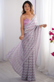 Light Purple Net Saree With Sequins Work For Diwali Party