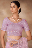 Embroidered Light Purple Net Saree with Stone and Cut Dana