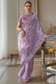 Light Purple Organza Saree with Sequins Work for Diwali