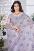 Light Purple Sequins Embroidered Net Saree For Festival