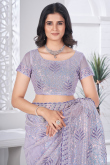 Light Purple Sequins Embroidered Net Saree For Festival