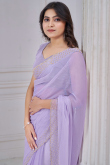 Light Purple Shimmer Chiffon Saree With Cutdana Work