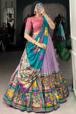 Light Purple Silk Blend Lehenga With Printed Work For Diwali