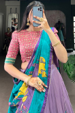 Light Purple Silk Blend Lehenga With Printed Work For Diwali