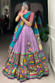 Light Purple Silk Blend Lehenga With Printed Work For Diwali