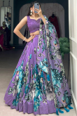 Light Purple Tussar Silk Lehenga With Printed Work For Diwali