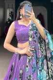Light Purple Tussar Silk Lehenga With Printed Work For Diwali