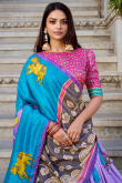 Light Purple Tussar Silk Printed Flared Style Lehenga