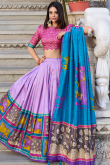 Light Purple Tussar Silk Printed Flared Style Lehenga