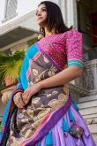 Light Purple Tussar Silk Printed Flared Style Lehenga