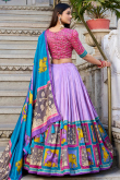 Light Purple Tussar Silk Printed Flared Style Lehenga