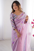 Light Purple Twill Net Saree With Lace Work For Diwali