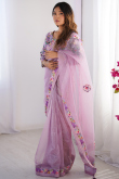 Light Purple Twill Net Saree With Lace Work For Diwali