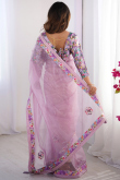 Light Purple Twill Net Saree With Lace Work For Diwali