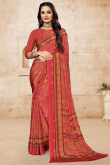 Light Red Crepe Silk Printed Saree