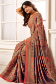 Light Red Printed Crepe Saree For Casual Wear 