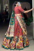 Light Red Silk Printed Flared Style Lehenga