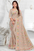 Light Weight Crepe Oat Beige Saree With Resham 
