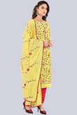 Light Yellow Chanderi Straight Cut Churidar Suit