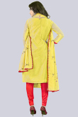 Light Yellow Chanderi Straight Cut Churidar Suit