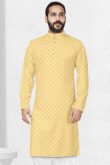 Light Yellow Cotton Embroidered Men's Kurta Pajama