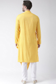 Light Yellow Cotton Foil Printed Men Kurta Pajama