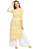 Light Yellow Cotton Straight Cut Kurti 