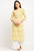Light Yellow Cotton Straight Cut Kurti 