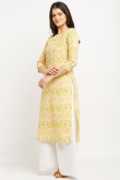 Light Yellow Cotton Straight Cut Kurti 