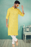 Light Yellow Georgette Embroidered Men Kurta Churidar