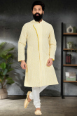 Light Yellow Georgette Resham Thread Embroidered Men's Sherwani