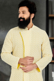 Light Yellow Georgette Resham Thread Embroidered Men's Sherwani