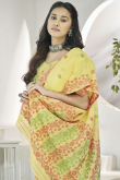 Light Yellow Linen Weaved Thread Broad Border Saree 