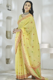Light Yellow Linen Weaved Thread Broad Border Saree 