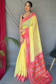 Light Yellow Linen Weaved Thread Casual Wear Saree 
