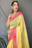 Light Yellow Linen Weaved Thread Casual Wear Saree 