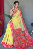 Light Yellow Linen Weaved Thread Casual Wear Saree 