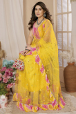 Light Yellow Net Embroidered Light Weight Saree