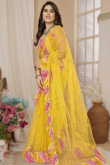 Light Yellow Net Embroidered Light Weight Saree