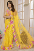 Light Yellow Net Embroidered Light Weight Saree