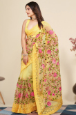 Light Yellow Net Floral Saree With Resham Embroidery 