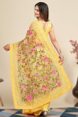 Light Yellow Net Floral Saree With Resham Embroidery 