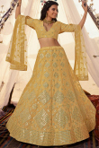 Organza Light Yellow Resham Embroidered Bridesmaid Wear Lehenga