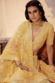 Organza Light Yellow Resham Embroidered Bridesmaid Wear Lehenga