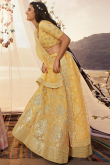 Organza Light Yellow Resham Embroidered Bridesmaid Wear Lehenga