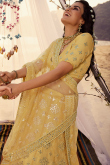 Organza Light Yellow Resham Embroidered Bridesmaid Wear Lehenga