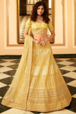 Light Yellow Organza Embroidered Lehenga